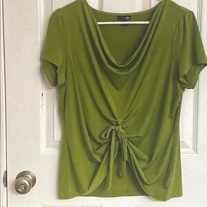 Cato Green Drape Neck Tie-Front Blouse